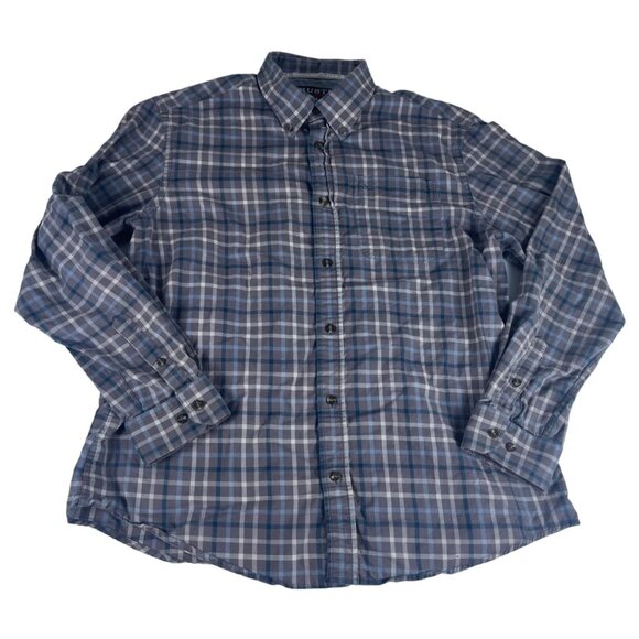 Rustic Outfitters Plaid Button Up Shirt Top Men's L Gray Blue Long Sleeve Pocket - Picture 1 of 3